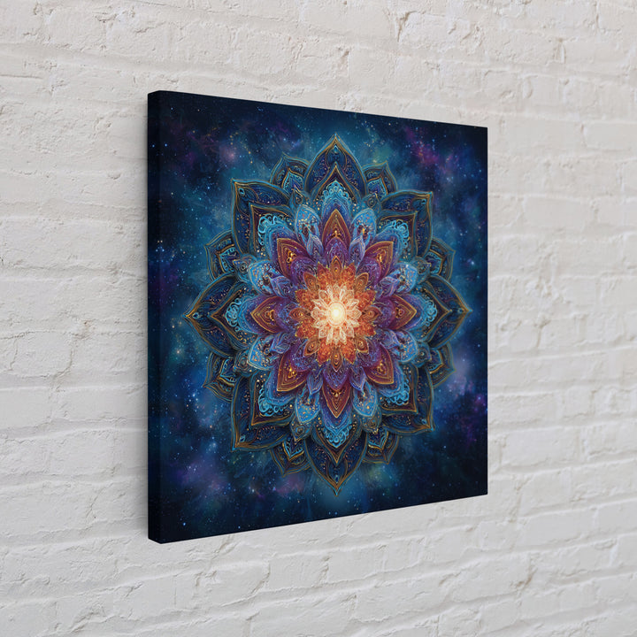 Cosmic Lotus Mandala Galaxy Wall Art, Celestial Spiritual Canvas Print, Mystic Meditation Room Decor Colorful Abstract Art