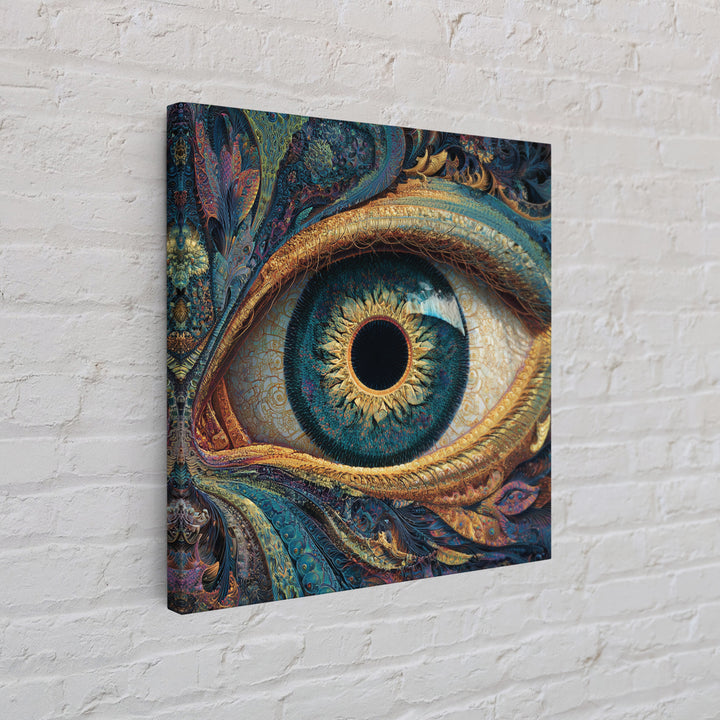 Surreal Golden Eye With Intricate Abstract Patterns Wall Art, Mystical Fantasy Canvas Print For Modern Home Decor