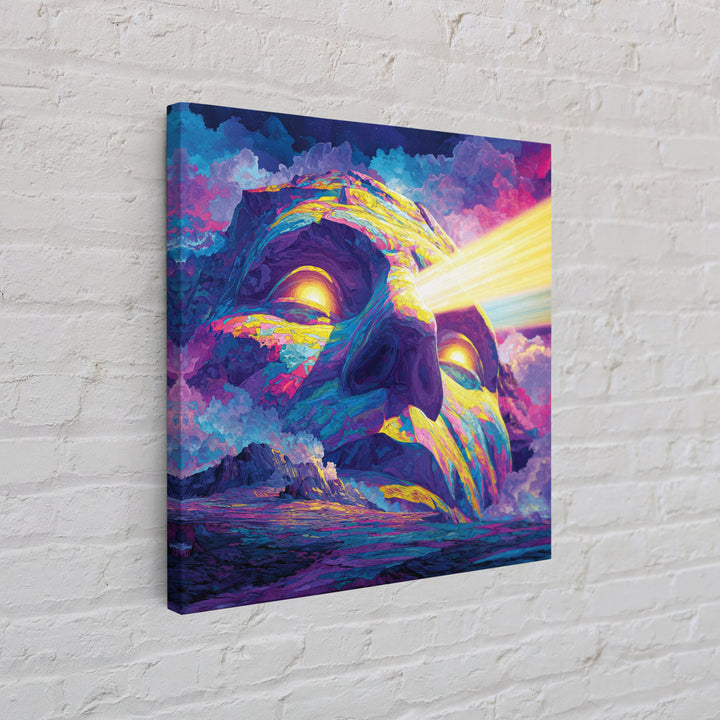 Psychedelic Mountain Face With Cosmic Light Wall Art, Trippy Surreal Landscape Home Decor, Colorful Canvas Print