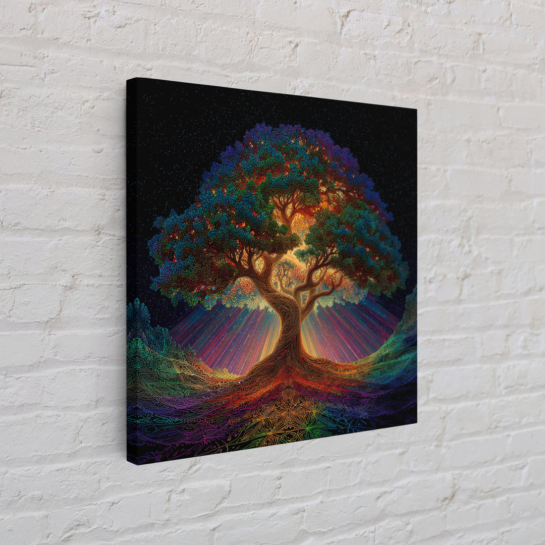 Rainbow Tree Of Life Under Starry Sky Psychedelic Landscape Wall Art Canvas Print Boho Spiritual Home Decor