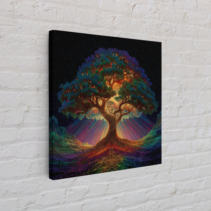 Rainbow Tree Of Life Under Starry Sky Psychedelic Landscape Wall Art Canvas Print Boho Spiritual Home Decor