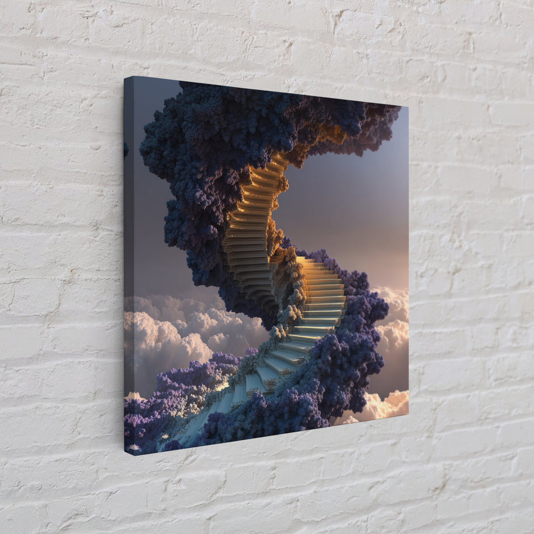 Surreal Staircase Through Clouds Canvas Print, Dreamy Sky Landscape, Whimsical Wall Art For Bedroom Or Living Room Decor