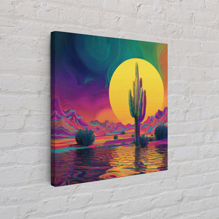 Psychedelic Desert Cactus Wall Art, Vibrant Sunset Landscape Canvas Print, Colorful Boho Western Home Decor