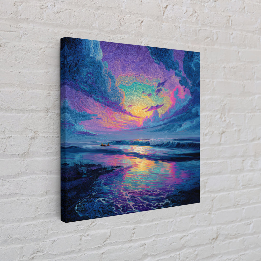 Psychedelic Ocean Sunset Waves Colorful Wall Art Print, Abstract Seascape Painting, Modern Coastal Home Decor Wall Art