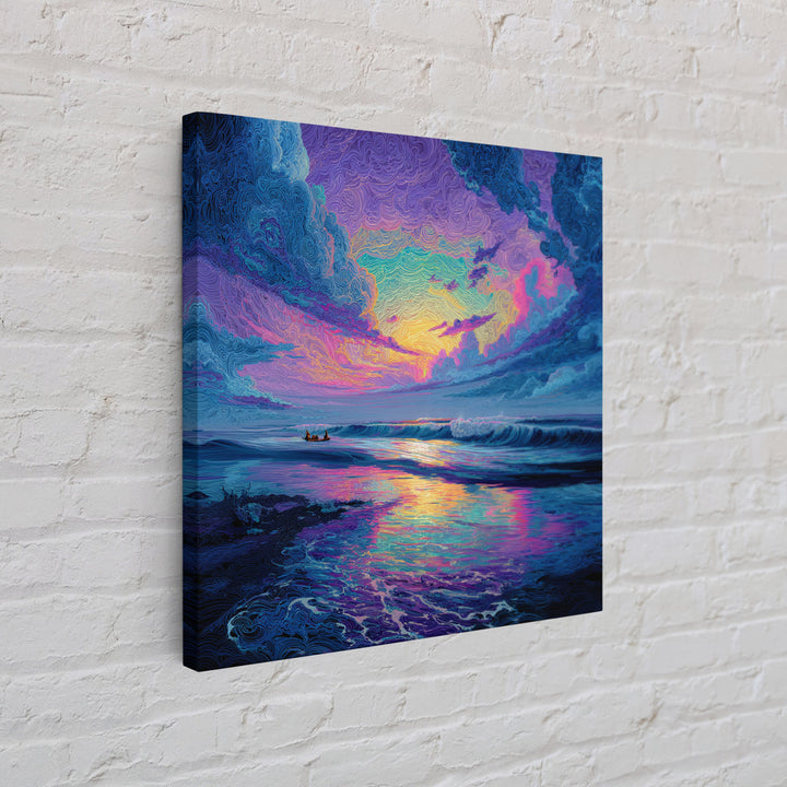 Psychedelic Ocean Sunset Waves Colorful Wall Art Print, Abstract Seascape Painting, Modern Coastal Home Decor Wall Art