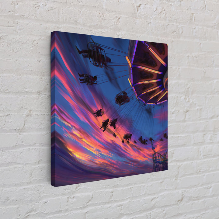 Dynamic Amusement Park Swing Ride Sunset Scene Vibrant Abstract Wall Art Framed Canvas Print For Living Room