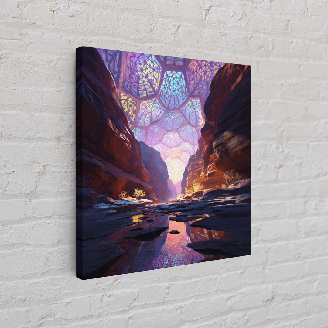 Surreal Canyon With Stained Glass Sky Wall Art, Colorful Fantasy Landscape Canvas Print, Unique Home Decor
