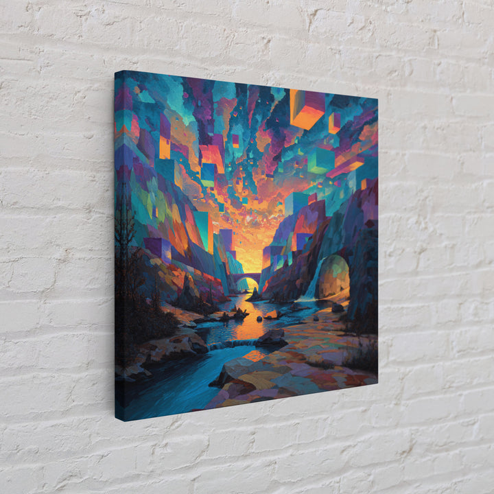 Surreal Canyon With Floating Cubes Canvas Print, Colorful Abstract Landscape Wall Art, Fantasy Home Decor, Modern Art Gift