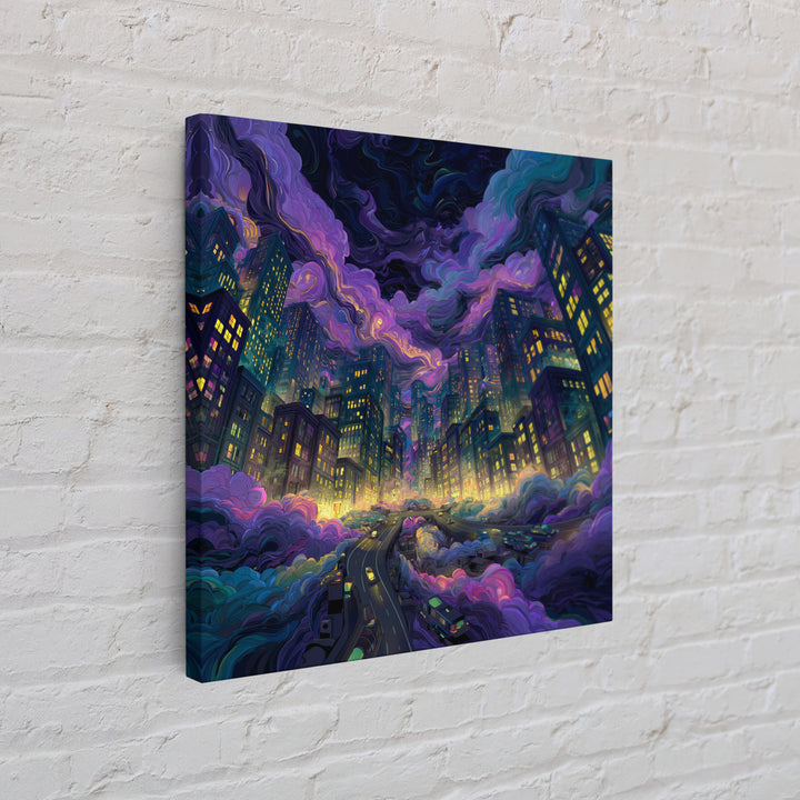 Neon Cityscape Night Sky Wall Art Colorful Futuristic Skyline Canvas Print Gaming Room Decor Sci Fi Wall Art