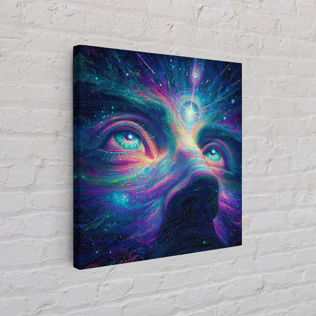 Cosmic Third Eye Visionary Face Wall Art, Psychedelic Galaxy Canvas Print, Spiritual Meditation Room Decor