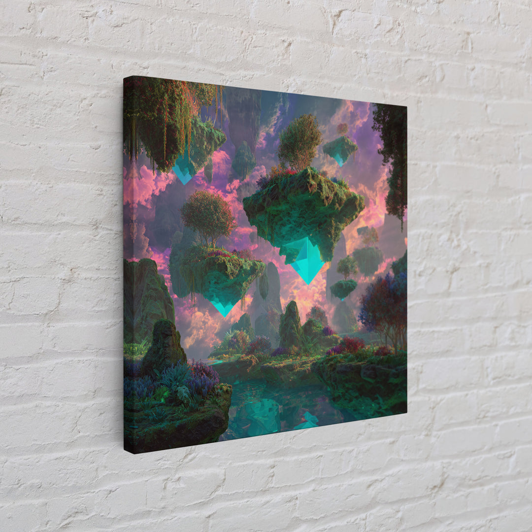 Floating Crystal Islands Fantasy Wall Art, Surreal Dreamscape Landscape, Colorful Fantasy Art, Modern Home Decor Canvas Print