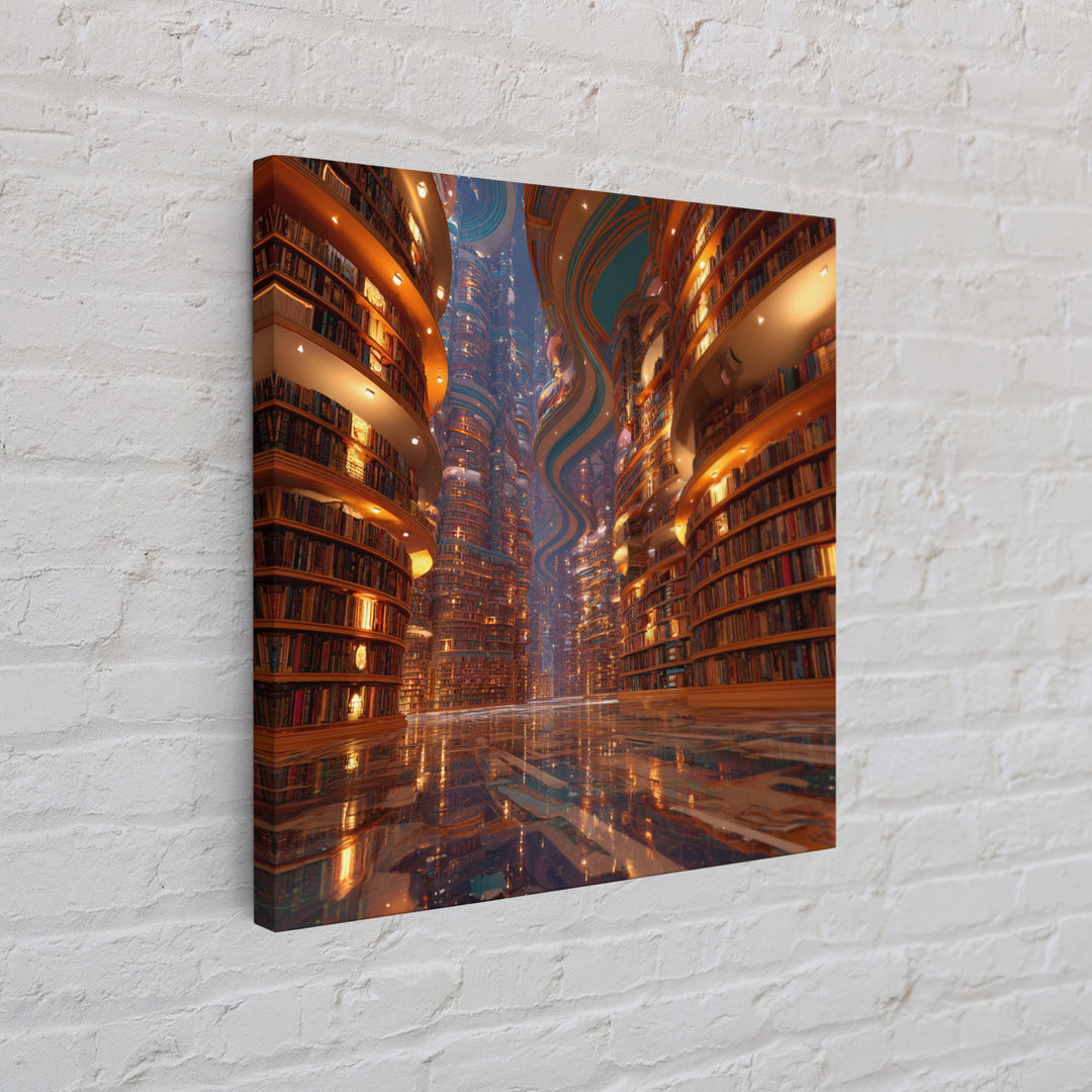 Surreal Infinite Library Fantasy Landscape Wall Art Print, Book Lover Home Decor, Cozy Reading Nook Gallery Wall Art