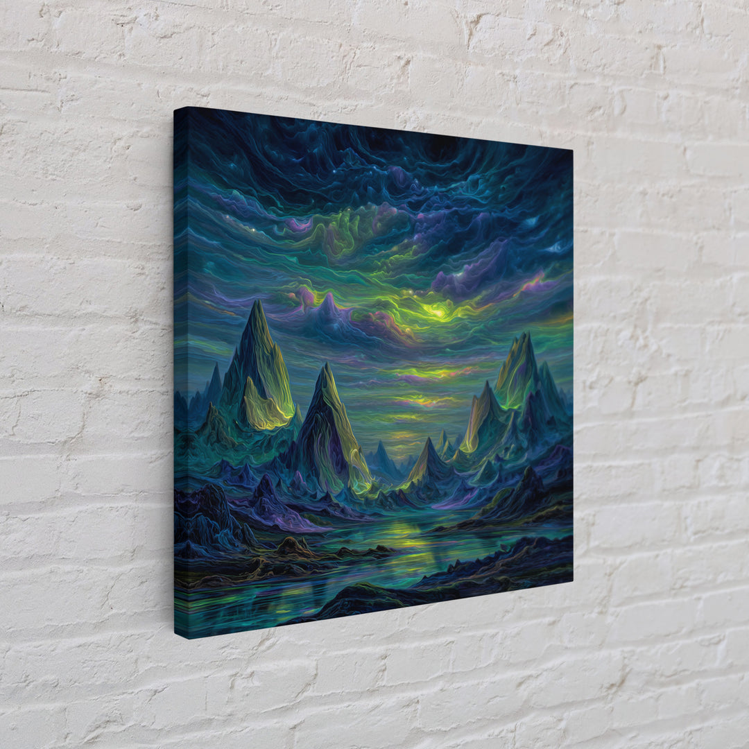 Electric Neon Mountain Landscape Wall Art Canvas Print Futuristic Abstract Landscape Art Modern Home Decor