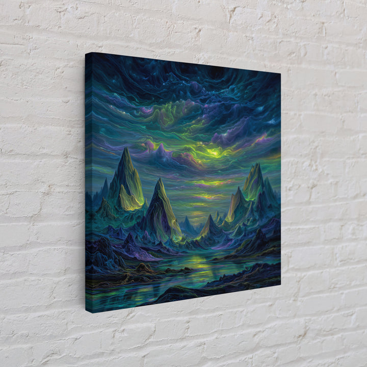 Electric Neon Mountain Landscape Wall Art Canvas Print Futuristic Abstract Landscape Art Modern Home Decor