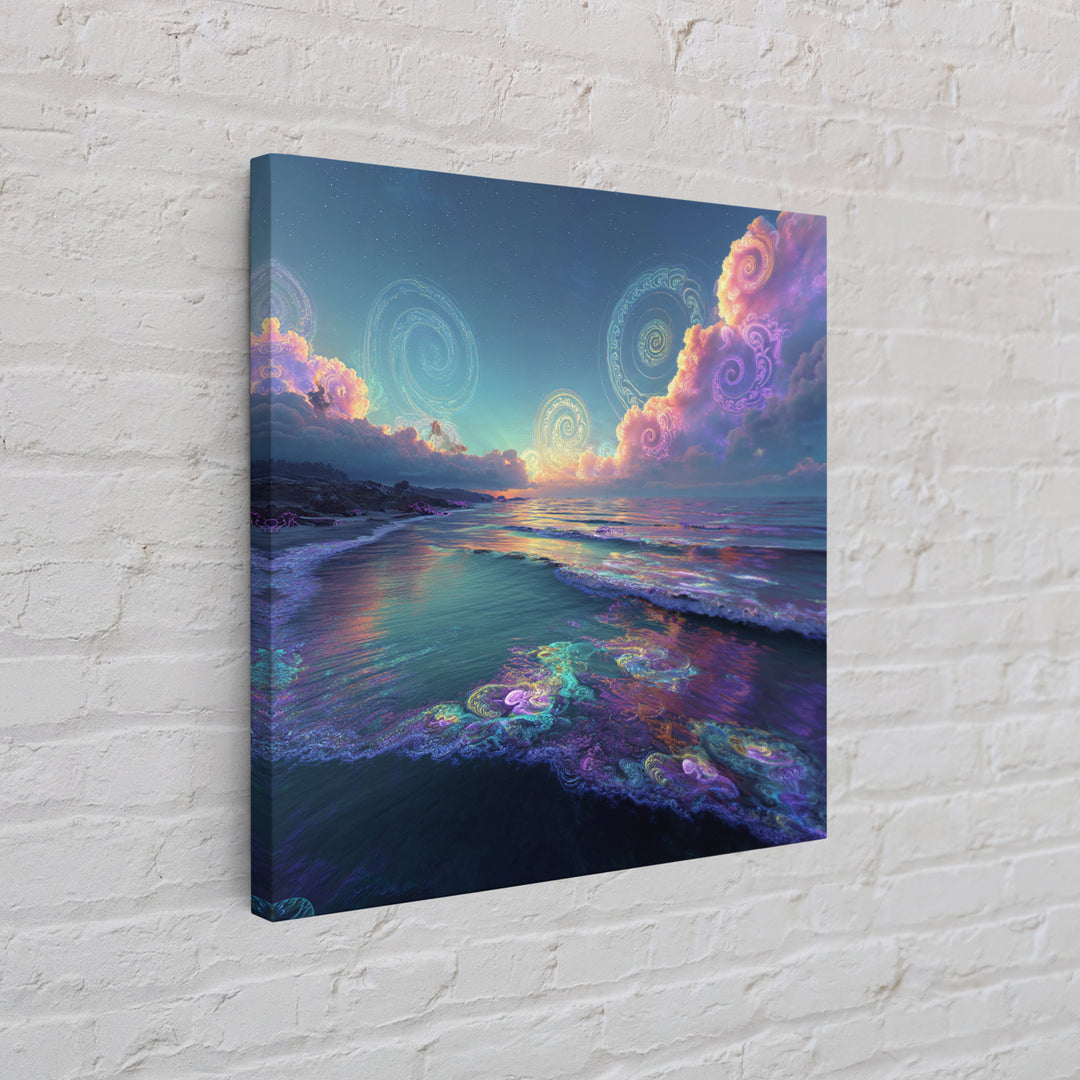 Surreal Neon Ocean Sunset Canvas Print, Retro Coastal Wall Art, Beach House Decor, Modern Seascape Wall Art For Living Room