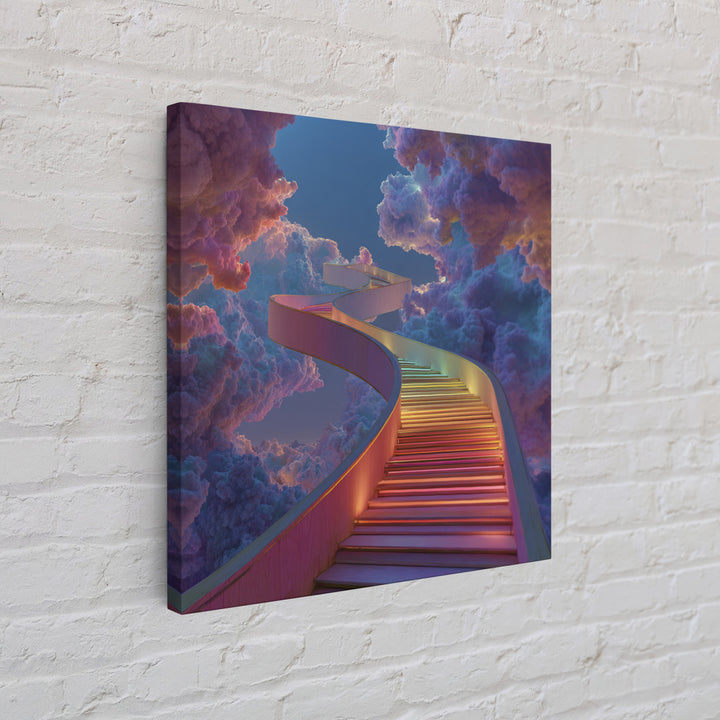 Rainbow Stairway Through Clouds Surreal Fantasy Wall Art, Dreamy Colorful Sky Canvas Print Home Decor