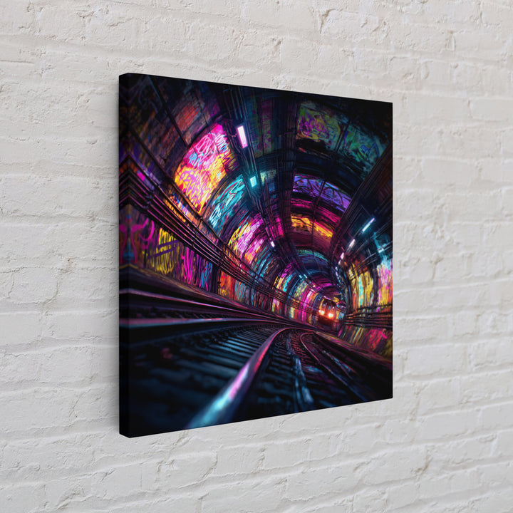 Neon Tunnel Cityscape Wall Art, Futuristic Subway Graffiti Canvas Print, Vibrant Urban Gaming Room Decor