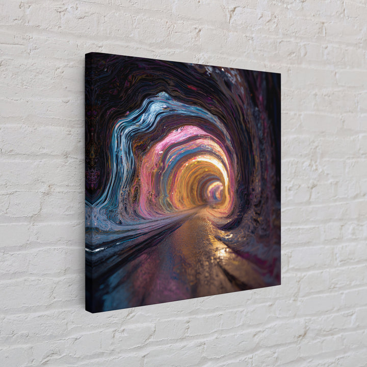 Vibrant Abstract Tunnel With Neon Lights Retro Futuristic Wall Art Canvas Print For Office And Living Room Decor