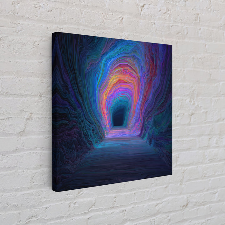 Colorful Abstract Tunnel Wall Art Neon Rainbow Cave Surreal Landscape Modern Statement Canvas Print Gaming Room Decor