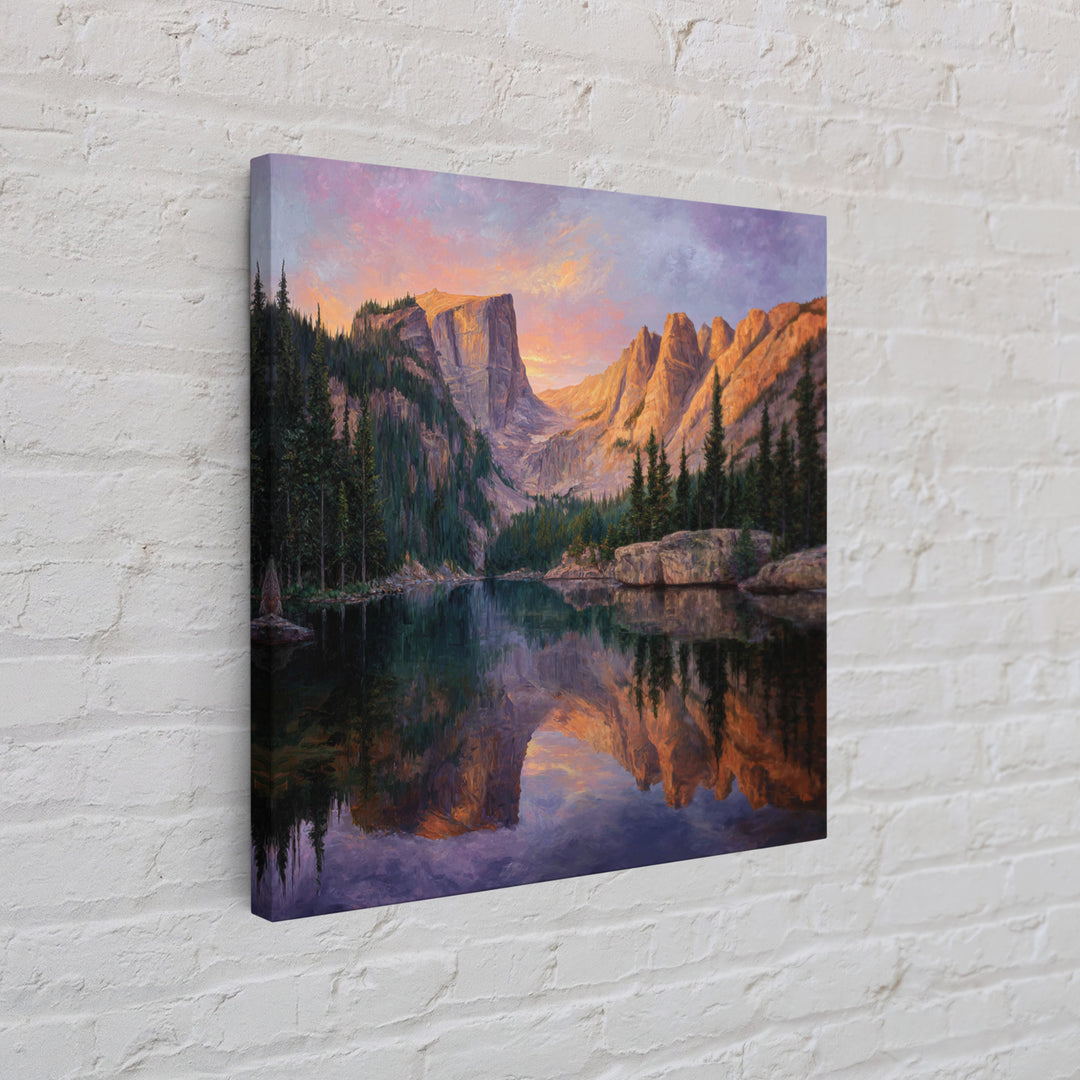 Sunset Mountain Lake Reflection Landscape Canvas Print Modern Wall Art Nature Home Decor Large Calm Living Room Artwork