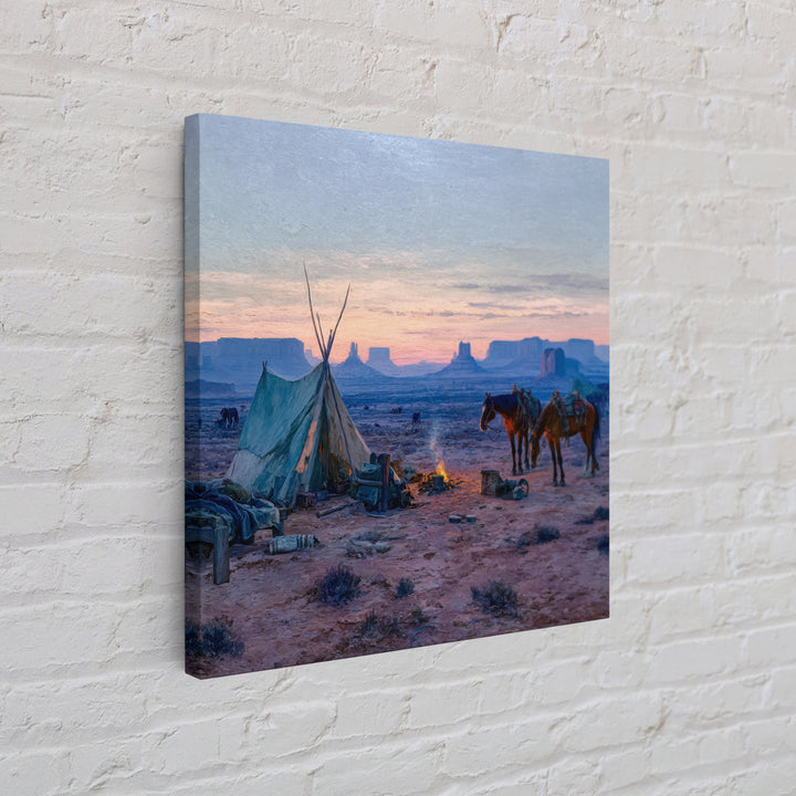 Western Desert Campfire Wall Art, Cowboy Landscape Canvas Print, Rustic Country Western Art For Farmhouse Home Decor