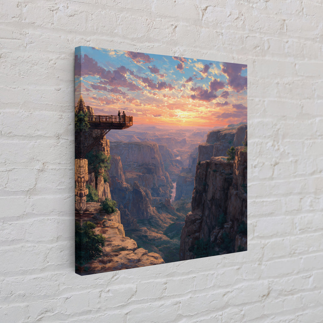 Grand Canyon Sunset Overlook Landscape Wall Art, Dramatic Sky Panoramic Canvas Print, Large Southwest Home Decor