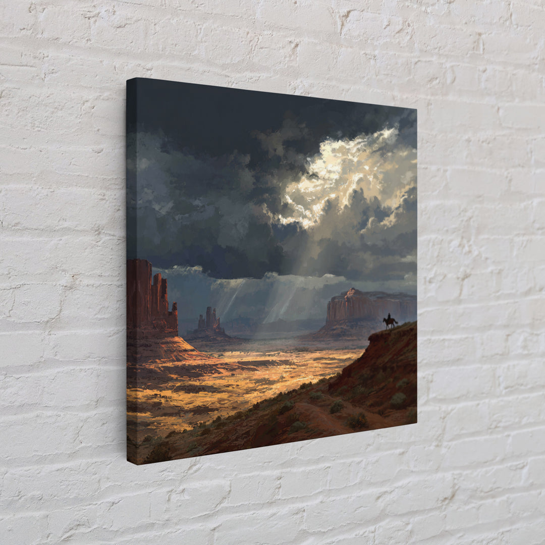 Cowboy In Desert Canyon Landscape Painting Wall Art, Western Sunset Print, Modern Southwest Home Decor For Living Room