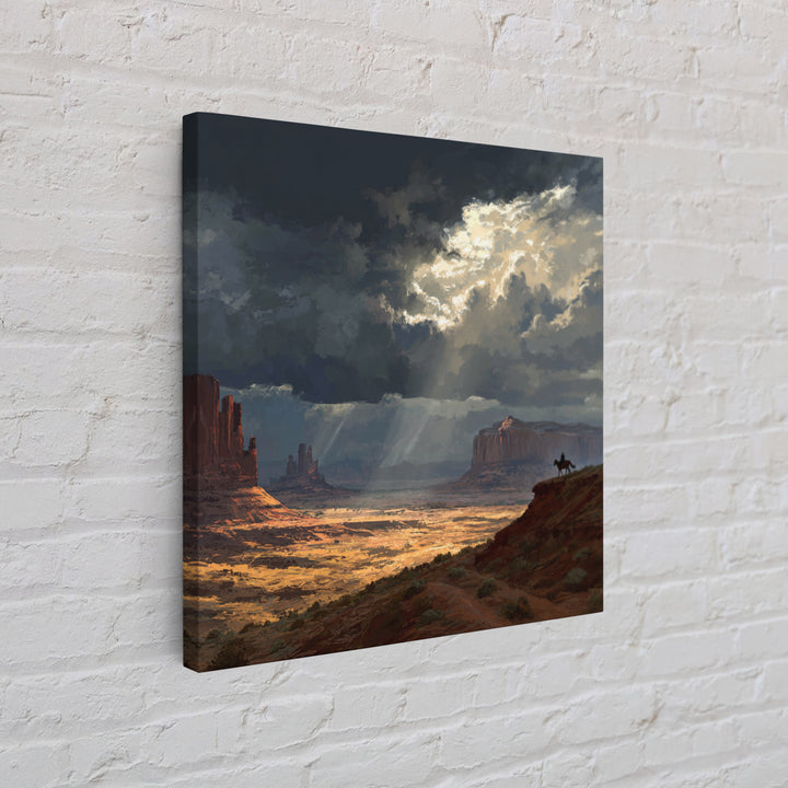 Cowboy In Desert Canyon Landscape Painting Wall Art, Western Sunset Print, Modern Southwest Home Decor For Living Room