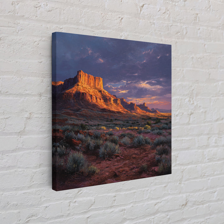 Desert Butte At Sunset Wall Art, Dramatic Western Landscape Canvas Print, Southwest Home Decor For Living Room Or Office