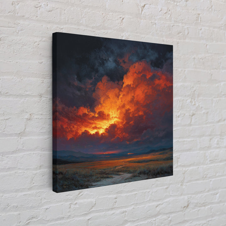 Dramatic Sunset Storm Cloud Landscape Wall Art, Fiery Sky Canvas Print, Modern Living Room Statement Artwork