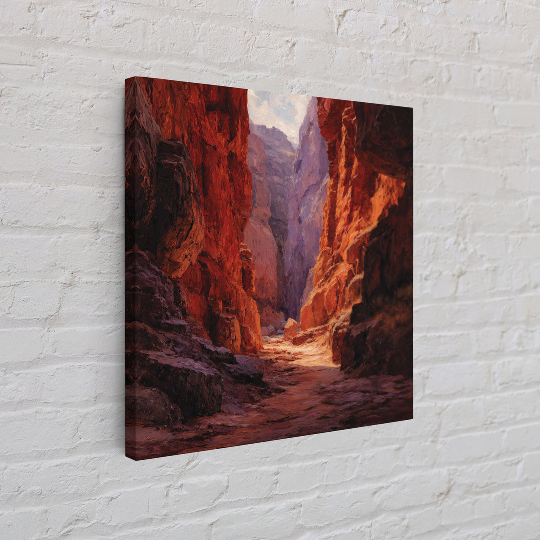 Sunlit Red Canyon Oil Landscape Wall Art, Western Desert Canvas Print, Rustic Country Home Decor, Southwest Landscape Painting