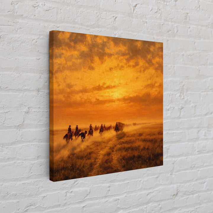 Western Cowboy Cattle Drive At Sunset Wall Art, Desert Landscape Print, Rustic Home Decor, Living Room Wall Art Canvas Print
