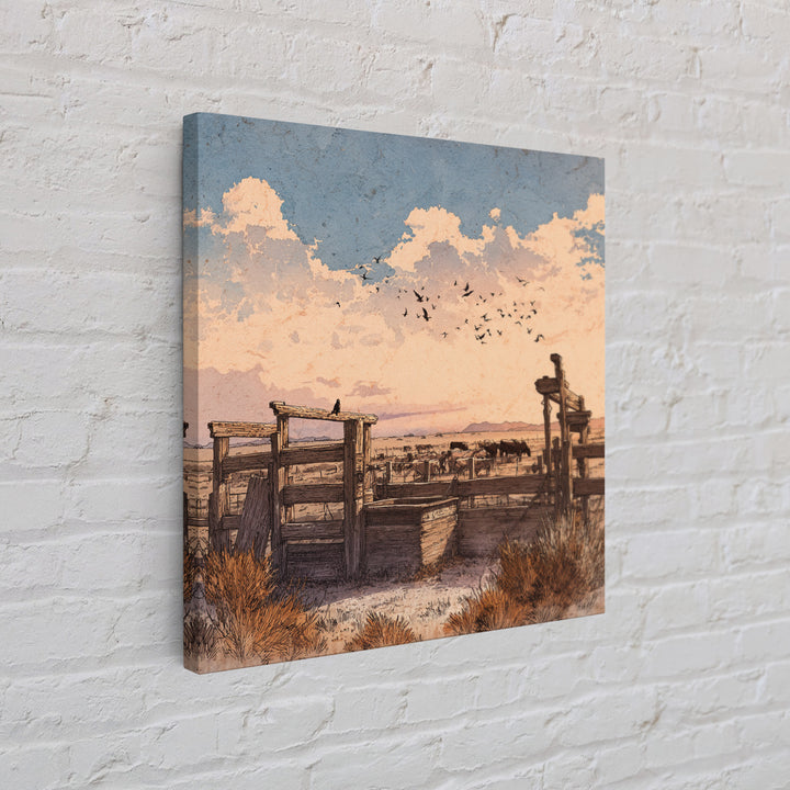 Western Ranch At Sunset Wall Art, Rustic Cowboy Landscape Canvas Print, Desert Farmhouse Decor For Living Room Or Office