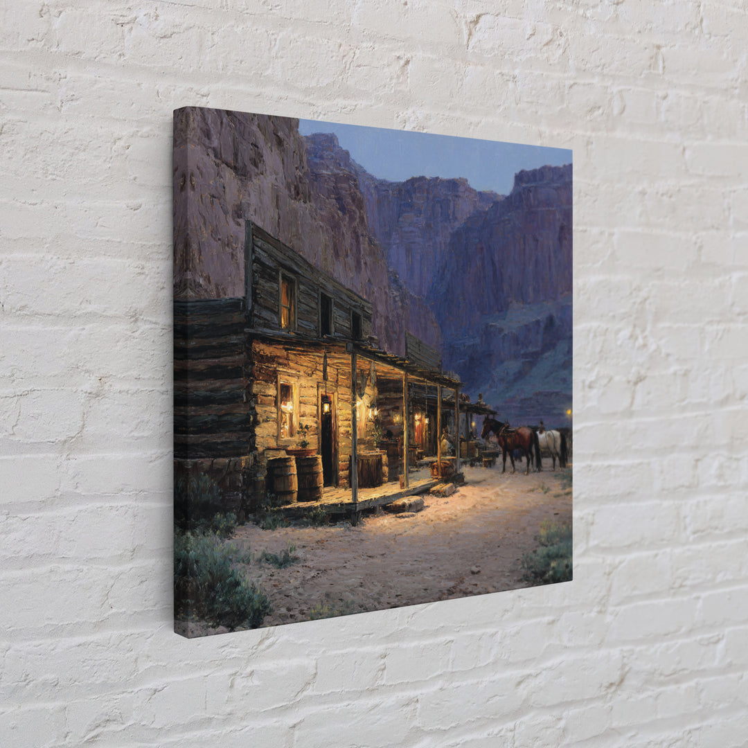 Cozy Old Western Cabin At Dusk Wall Art, Rustic Farmhouse Landscape Print, Country Home Decor, Living Room Rustic Canvas Print