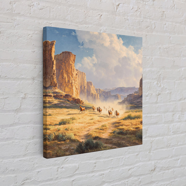 Wild Mustangs Running Through Desert Canyon Landscape Wall Art Western Country Home Decor Large Modern Landscape Print