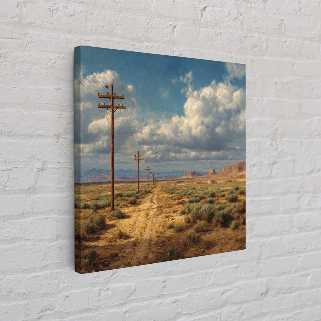 Desert Telephone Poles Landscape Wall Art Print, Rustic Country Road Western Decor, Neutral Landscape Canvas Print For Living Room