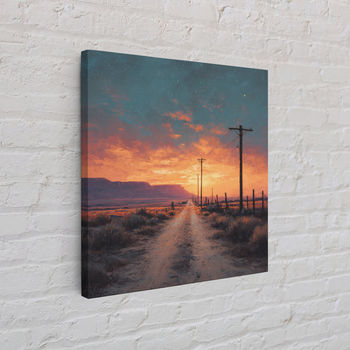 Country Dirt Road Sunset Landscape Wall Art, Warm Rustic Western Painting, Farmhouse Home Decor Large Framed Canvas Print