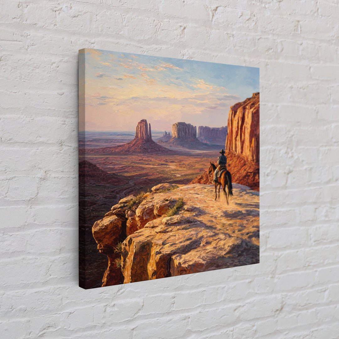 Cowboy Overlooking Monument Valley Wall Art, Western Desert Landscape Canvas Print For Rustic Western Home Decor