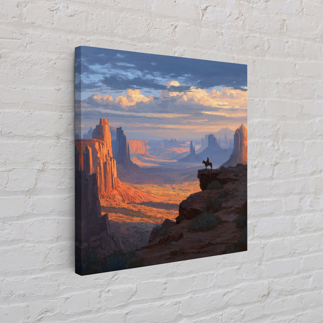 Monument Valley Cowboy Panorama Wall Art, Western Desert Landscape Canvas Print, Large Rustic Living Room Decor