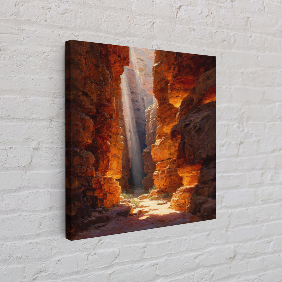 Golden Canyon Sun Rays Desert Landscape Wall Art Print, Southwestern Rustic Decor, Warm Nature Painting Living Room Art