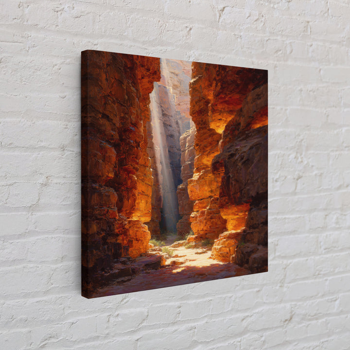 Golden Canyon Sun Rays Desert Landscape Wall Art Print, Southwestern Rustic Decor, Warm Nature Painting Living Room Art