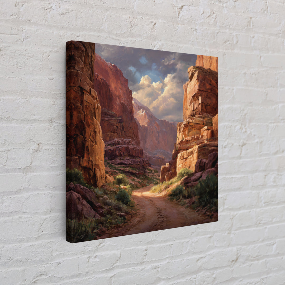 Sunlit Desert Canyon Landscape Wall Art, Rustic Western Canvas Print, Southwest Country Home Decor, Nature Wall Art