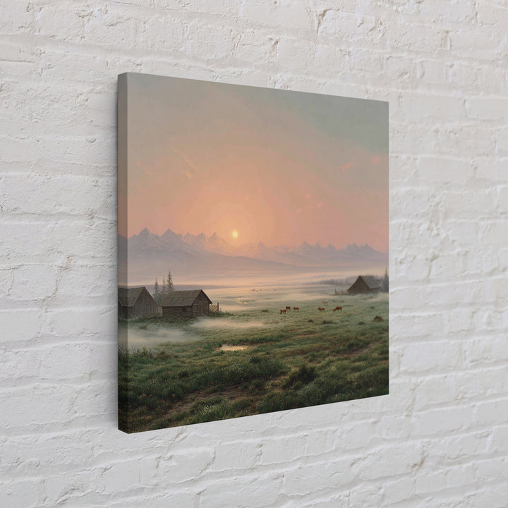 Misty Sunrise Farm Landscape Wall Art, Rustic Country Barn Pasture Print, Farmhouse Wall Decor Living Room Wall Art