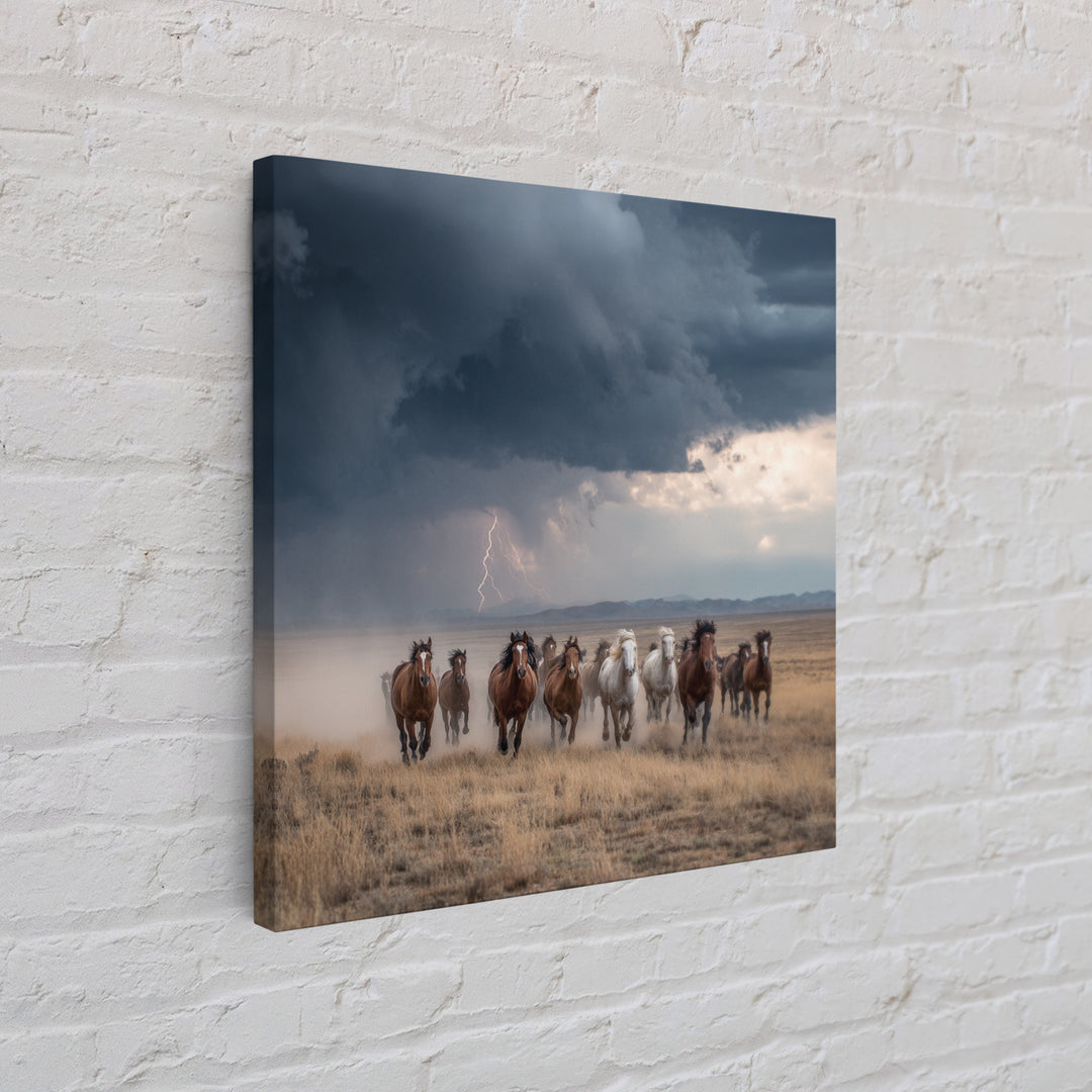 Galloping Horses In Desert Storm Wall Art, Western Photography Print, Rustic Ranch Decor, Dramatic Modern Canvas Print