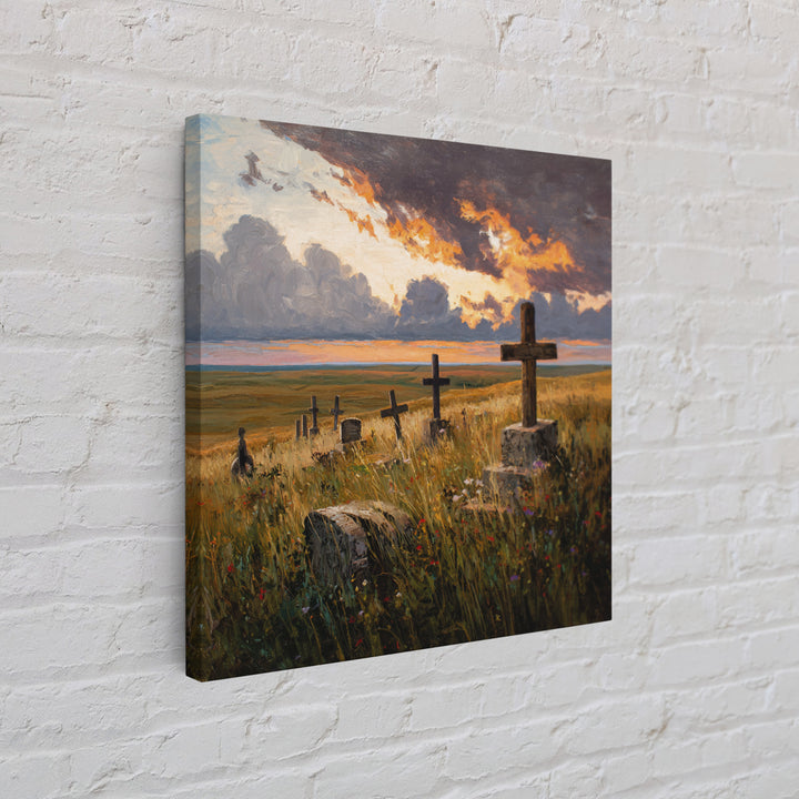 Moody Sunset Graveyard Landscape Wall Art, Dramatic Sky Rustic Canvas Print, Gothic Dark Academia Decor For Living Room
