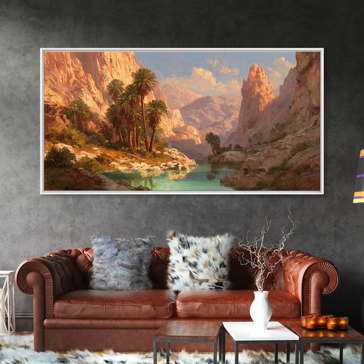 Sunset Mountain Desert Landscape With Palm Trees Oil Painting Canvas Print Large Wall Art For Living Room Modern Home Decor