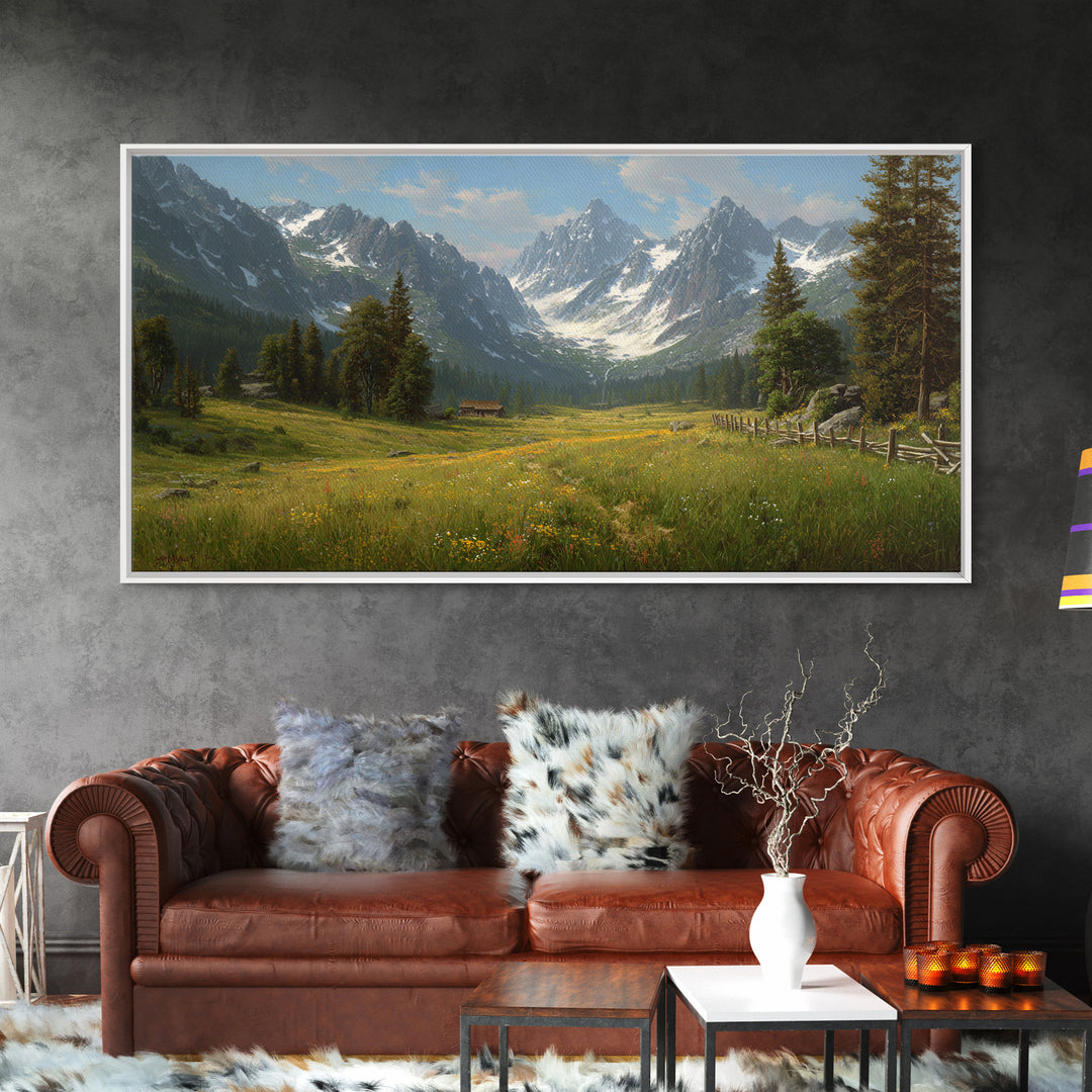 Idyllic Mountain Valley Landscape Painting Canvas Print Large Wall Art For Living Room Rustic Home Decor And Cabin Wall Art
