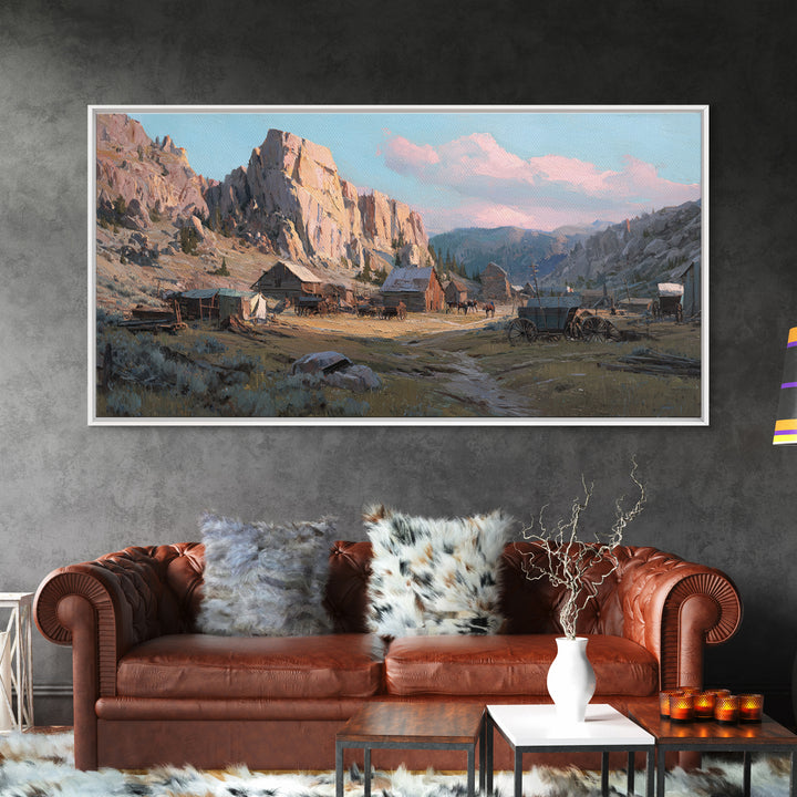 Rustic Mountain Valley Landscape With Flowering Meadow And Farmhouse Wall Art