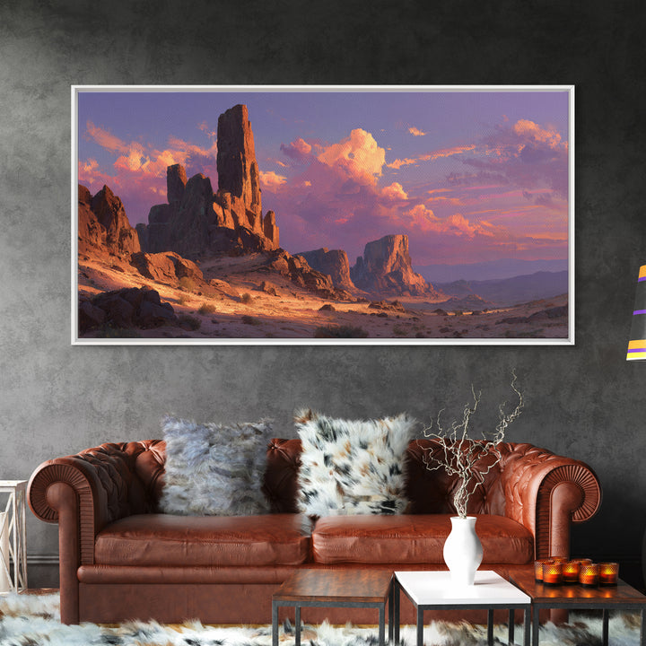 Majestic Desert Rock Formation Under Purple Sky Landscape Wall Art Canvas Print Contemporary Nature Painting Home Decor