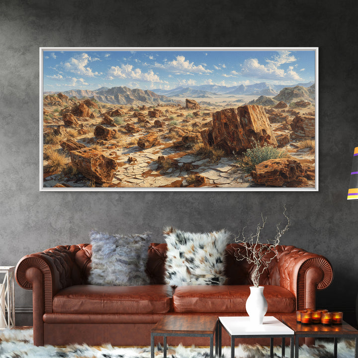 Desert Landscape With Sunbaked Rocks And Mountains Canvas Print Rustic Wall Art Home Decor Modern Southwestern Painting